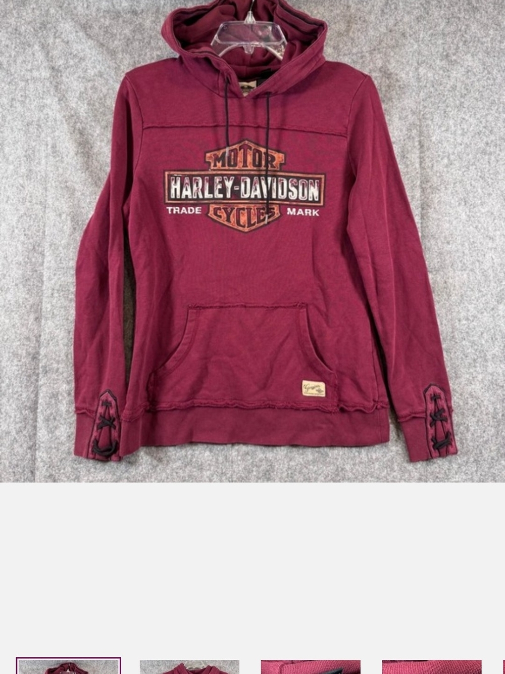 Harley-Davidson Women's Burgundy Hooded Sweatshirt with Logo Vintage Great Cond